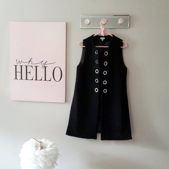 EUC Paraphrase black wool blend sleeveless long line vest w/ chrome rings - Picture 7 of 9